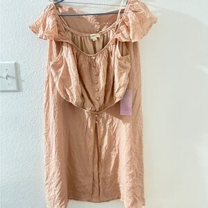 Peach Off-Shoulder Skirt Set Non Strech